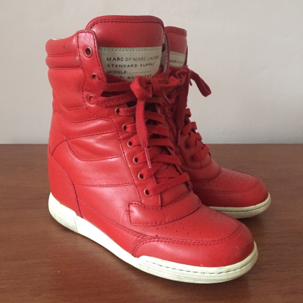 🚫SOLD🚫Marc Jacobs Red Leather Wedge Sneakers
